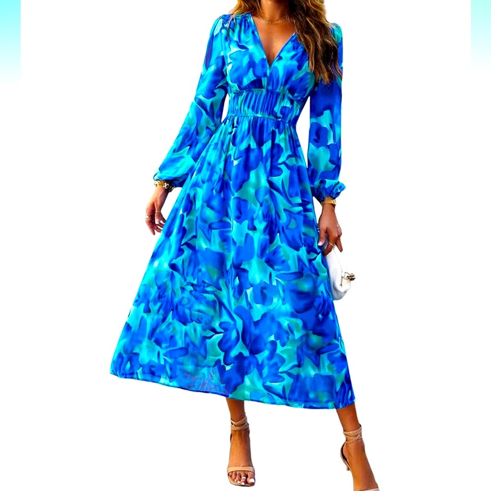 Easter Dress! 🐣✝️ Blue Long Sleeve Maxi Dress